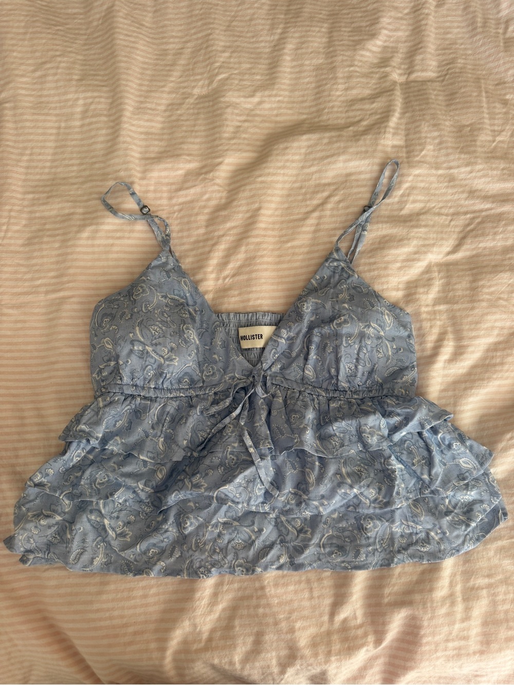 Hollister Light Blue Paisley Ruffle Tie-Front Cami